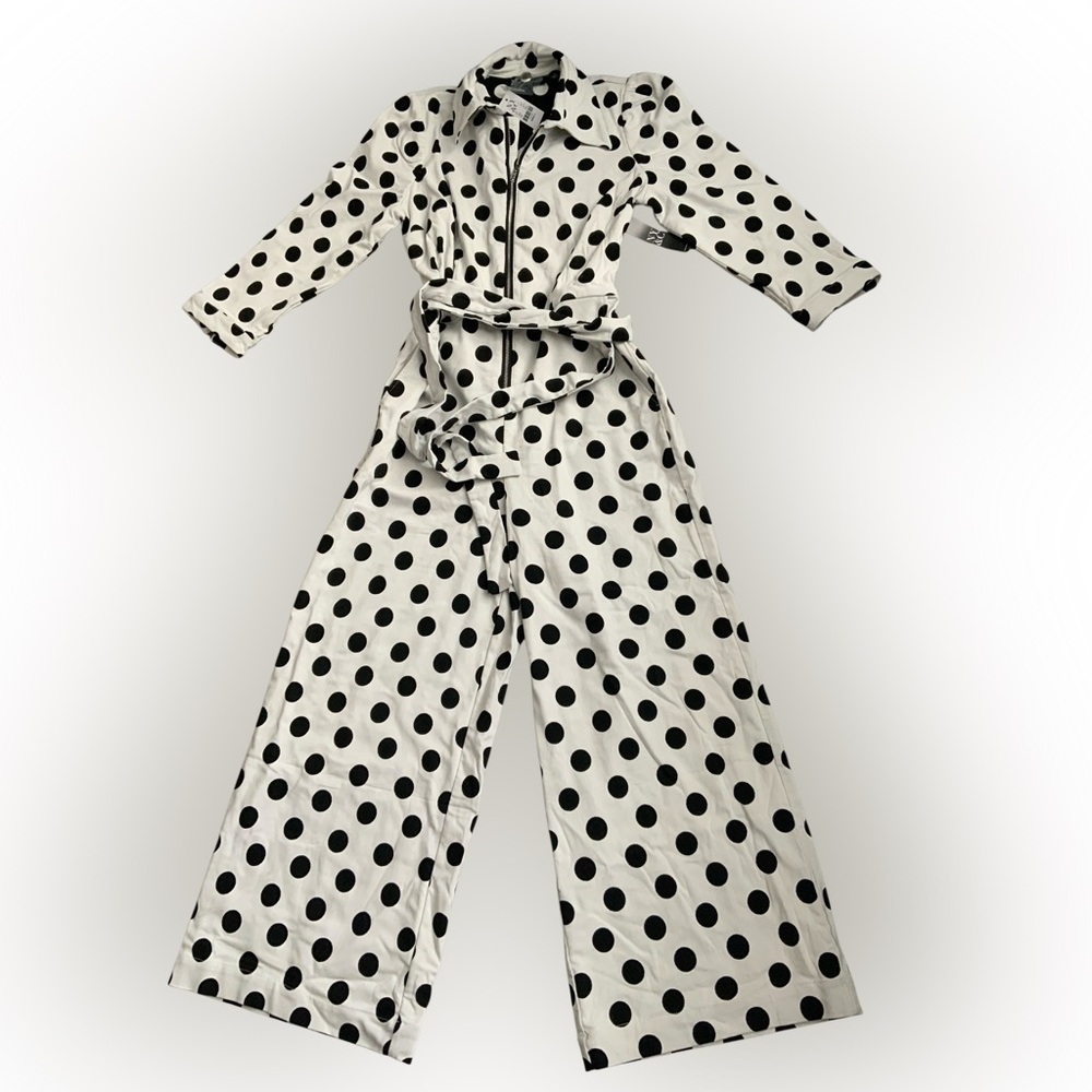 New York & Company Black and White Polka Dot Jumpsuit small